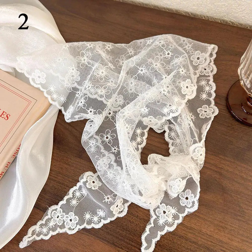 Lace Flower Elegant Temperament Lace Female Flower White Sweet Triangle Scarf Thin Breathable Ribbon Artistic Style Travel Photo
