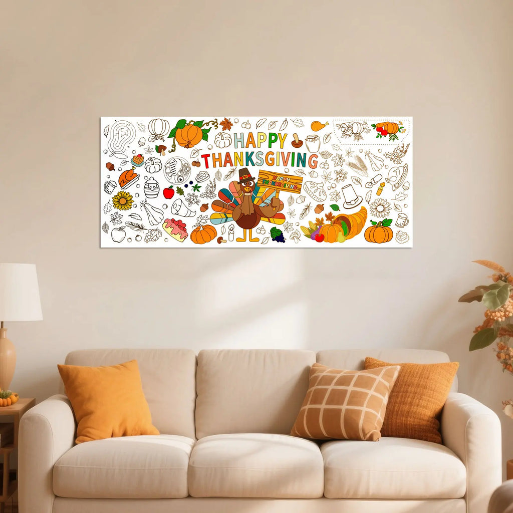 Thanksgiving Unique Interesting Tablecloth Kid Graffiti Interactive Design Family Durable Waterproof Festival Ambiance Supplies