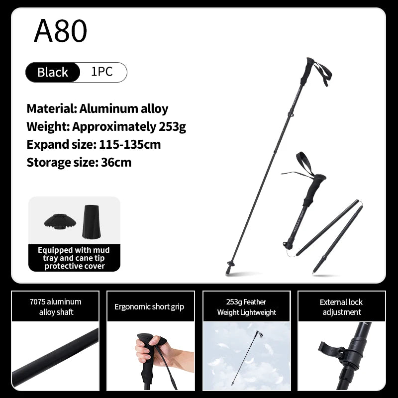 MOBI GARDEN Ultralight Aluminum Alloy Folding Trekking Pole  Professional Hiking Staff for Outdoor Walking sticks