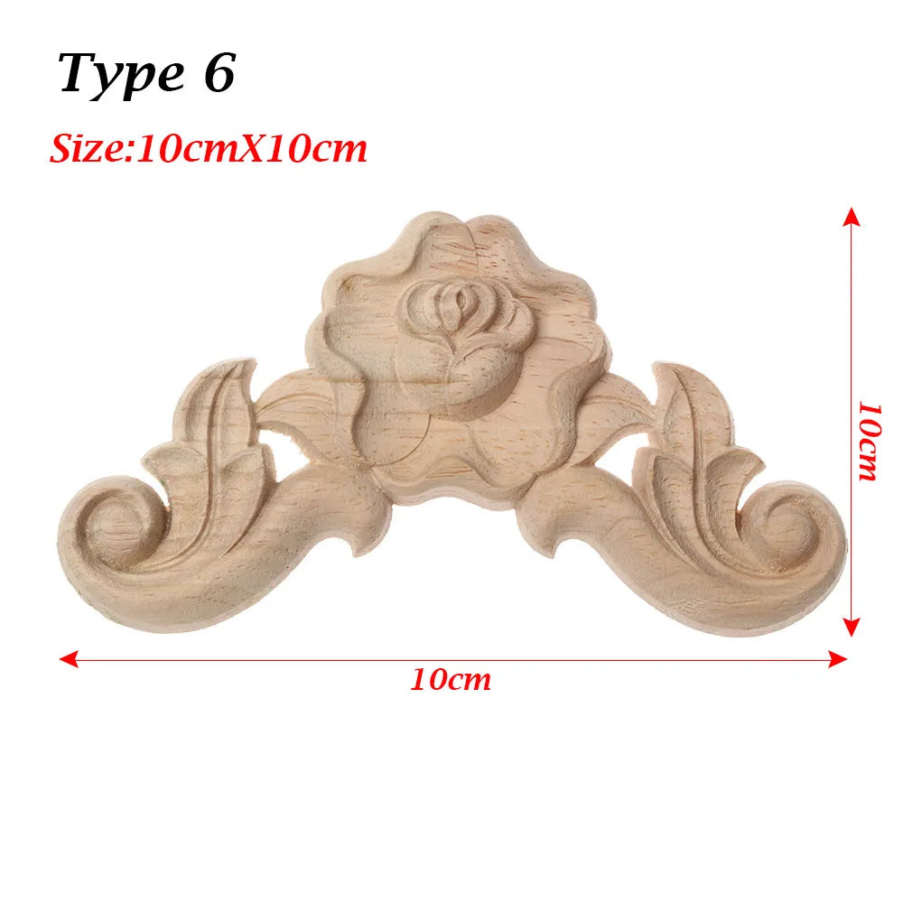 Floral Carved Corner Appliques Woodcarving Rose Natural Wooden Crafts Unpainted Door Adornment Furniture Ornament Home Decor