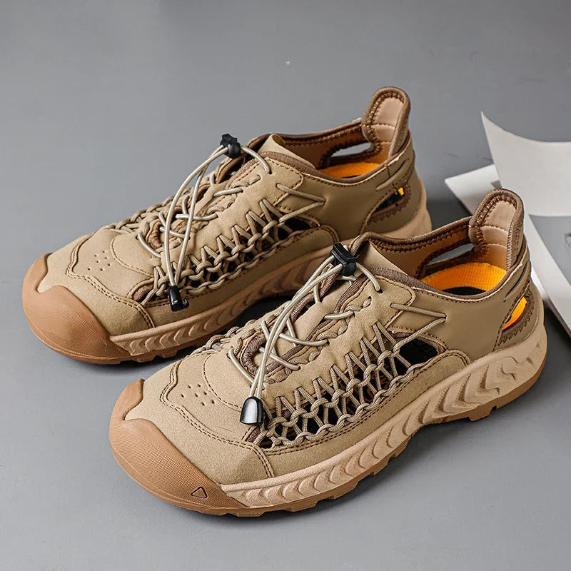 Summer Men Sandals Genuine Leather Casual Sandals Outdoor Antiskid Designer Round Toe Sandals Breathable Waterproof Beach Shoes