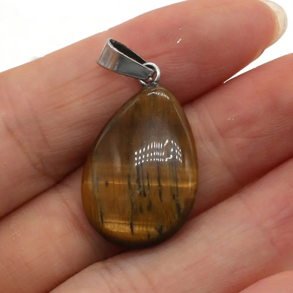 Natural Drop Shape Stone Pendant Crystal Rose Quartz Agate Yellow Jade Opal Malachite Charms for Jewelry Making DIY Accessories