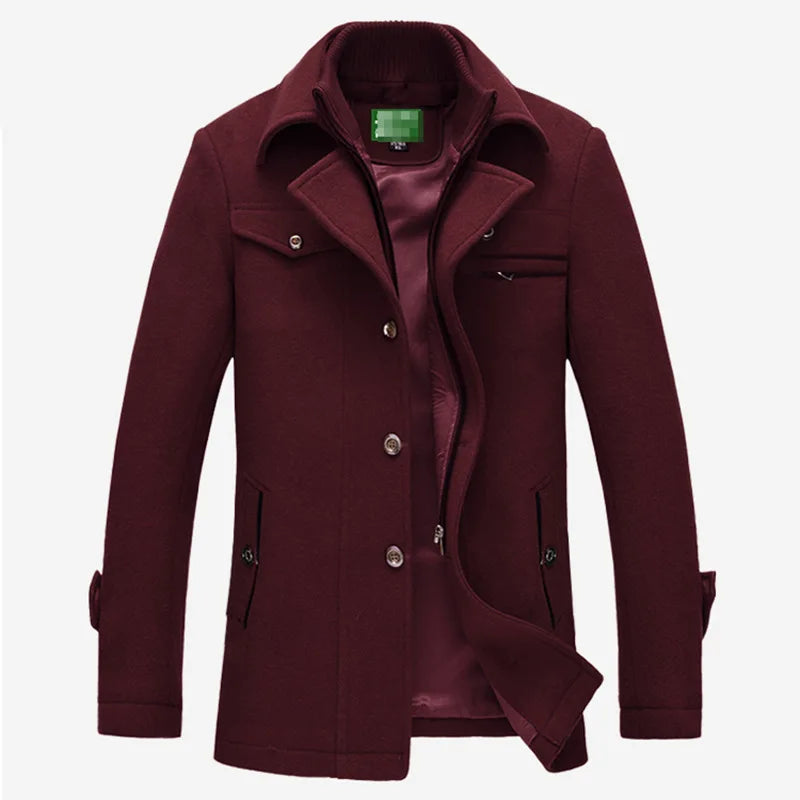 BROWON 2025 Mens Winter Woolen Coats men Long Sleeve Turn Down Collar Faux Two-piece Work Business Wool Jacket Overocat for Man