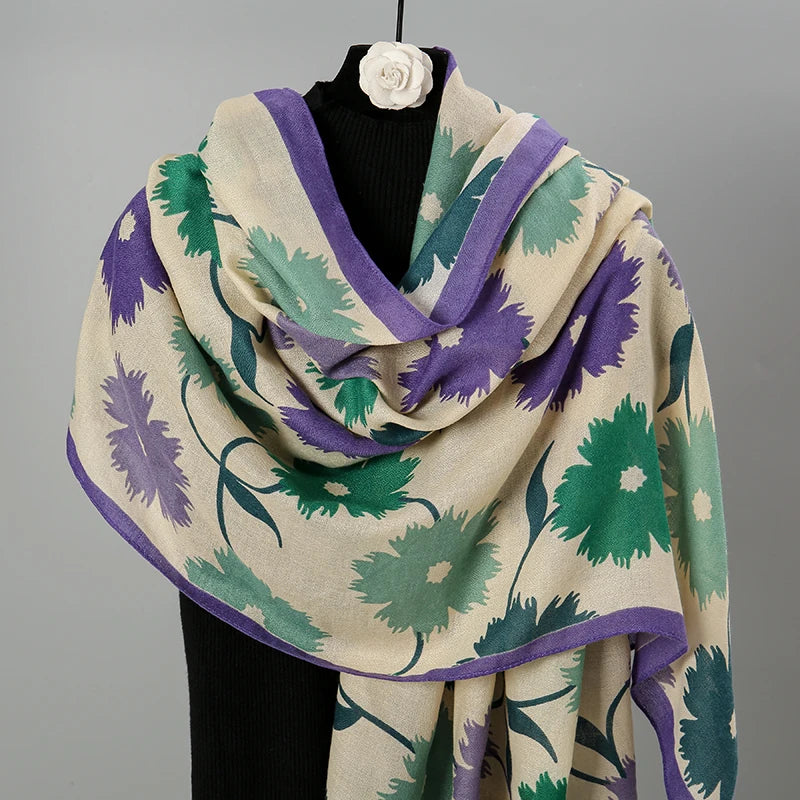 Elegant Floral Cotton Linen Shawls Muslim Hijab Scarf Woman Long Wraps Lady Fashion Soft Headband Islamic Turban Stoles 180*85cm