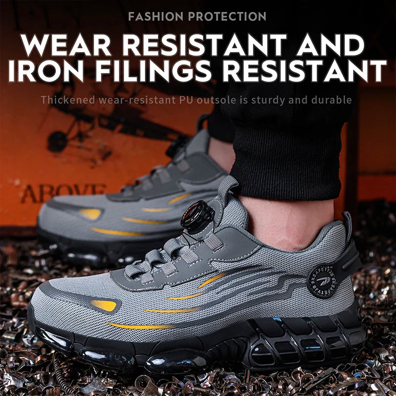 Rotary Button Safety Shoes for Men Anti-impact and Anti-piercing Work Shoes Fashionable Men's Sports Shoes Breathable Work Boots