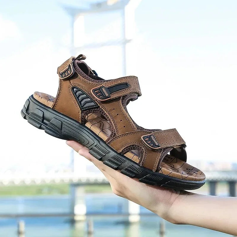 2025 New Genuine Leather Men's Sandals Summer Outdoor Non-slip Hiking Trekking Shoes for Men Beach Slippers Casual Sneakers