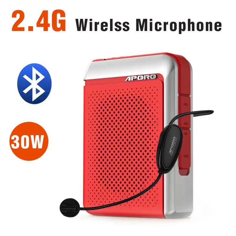 T18 Amplifier 30W 2.4G  Wireless Microphone Bluetooth 5.0 Speaker College Teacher School Tour Guide Portable FM Radio