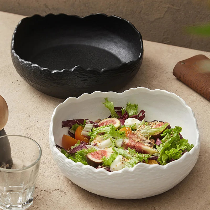 1Pc Irregular Ceramic Deep Plate Salad Plate Frosted Cold Dish Plate Fruit Salad Bowl Creative Western Dinner Plate Dessert Plate Suitable for Daily Meal, Light Salad Plate, Steak Plate, Pasta Plate