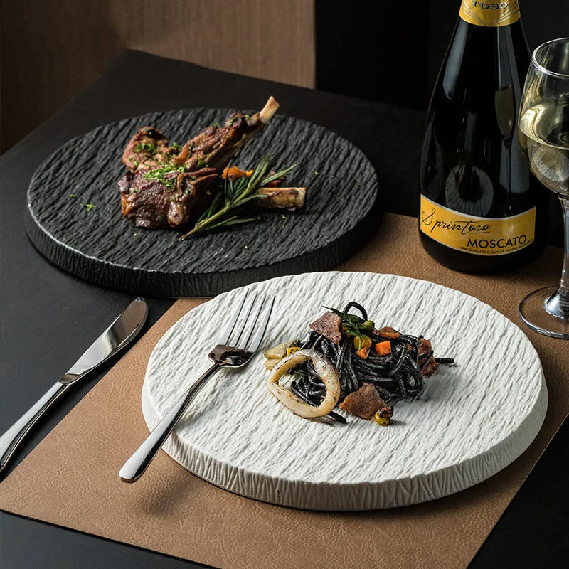 Main Dish Tableware Rock Plate  Stone Grain Ceramic Western Food Steak Plate Japanese Plate Home Western Food Display Tray