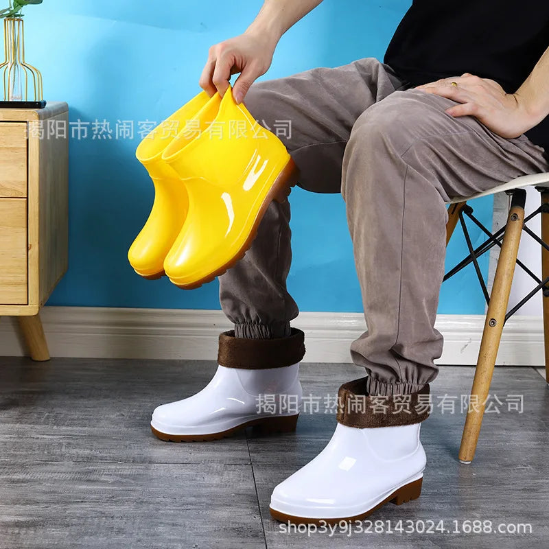 Luding Short Boots Black Men's Rain Shoes Food Factory Dustproof White Work Shoes Kitchen Yellow Rubber Shoes Camouflage Water S