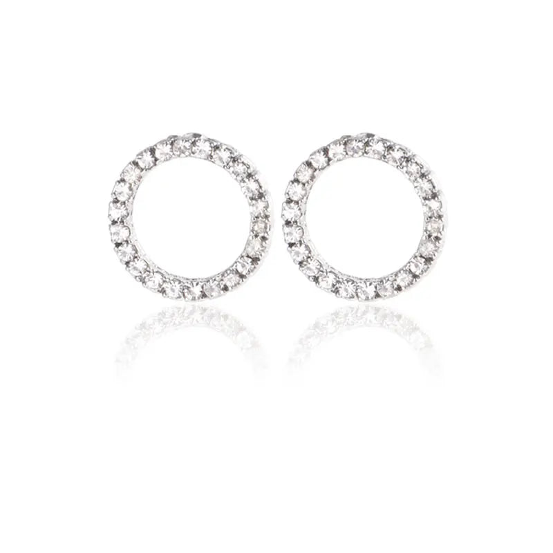 Korean Fashion Versatile Dazzling Circle Stud Earrings with Crystal Cubic Zirconia Minimalist Earrings for Teens Women's Jewelry