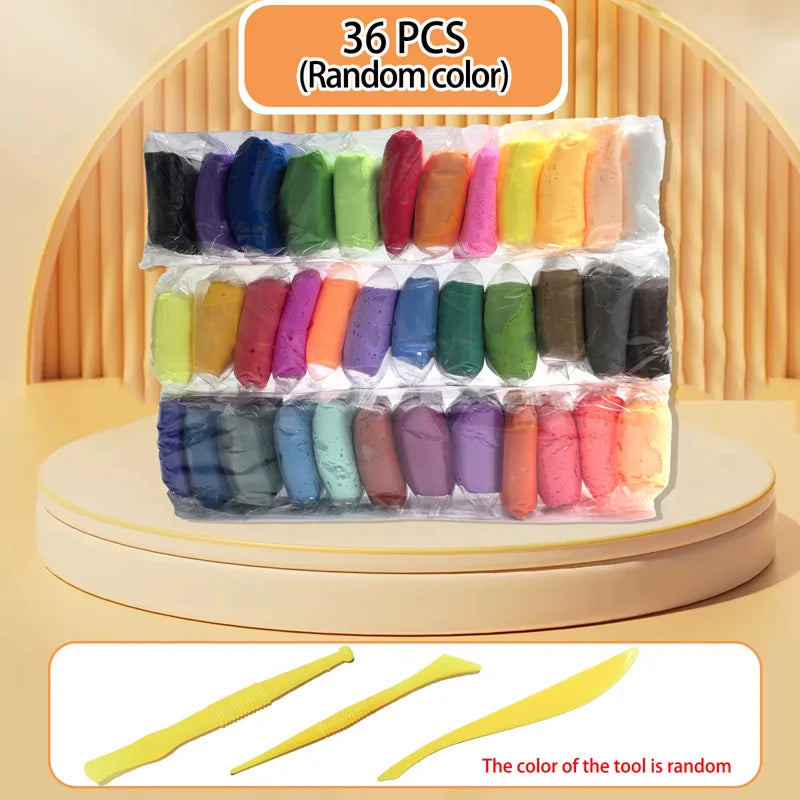 12/24/36 Color Clay Air-dried Clay Set Ultra Light Plastic Clay with Carving Tools DIY Crafts Toy Gifts for Friends Children