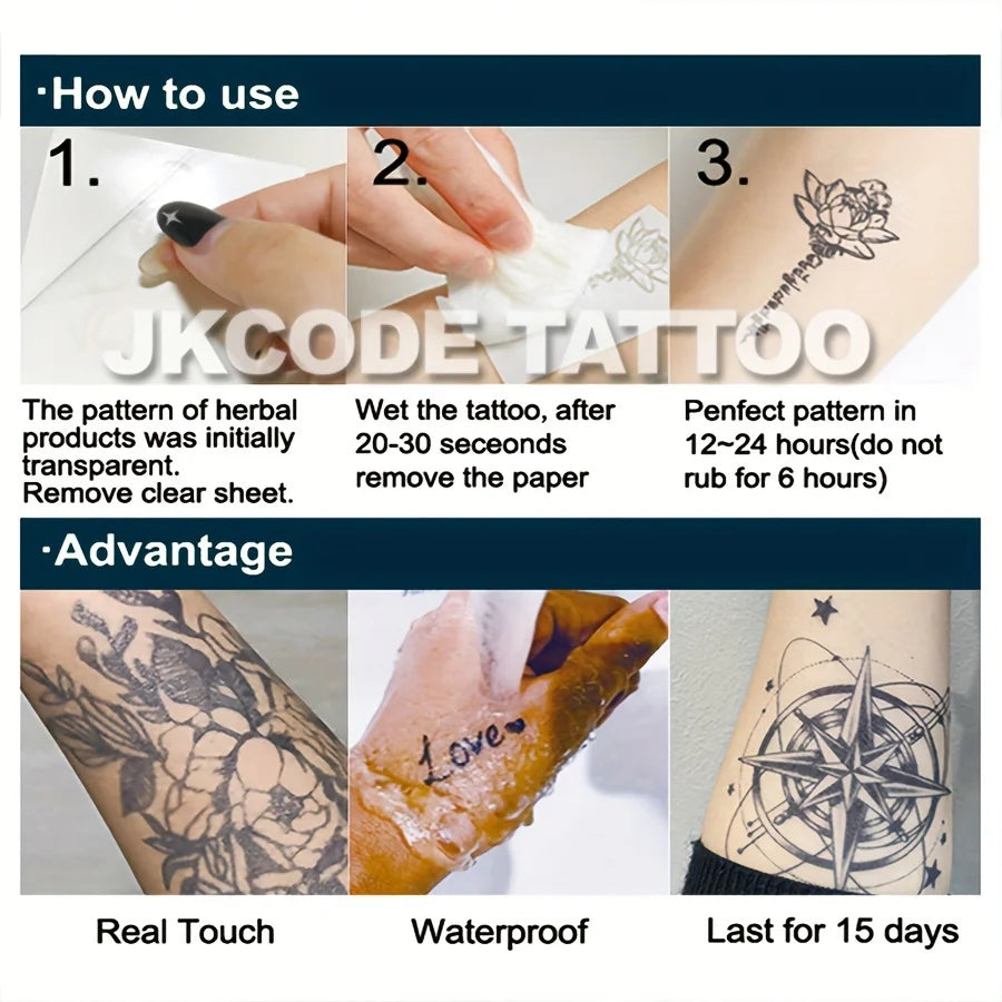 Herbal Tattoo Ancient Viking Peace Ancient Text Totem "Love" "Strong Bond" Meaning Pattern Finger Tattoo Rock Style Hand Neck Finger Tattoo Cool Men's and Women's Totem Multi-Purpose Tattoo Sticker Long-Lasting Waterproof for