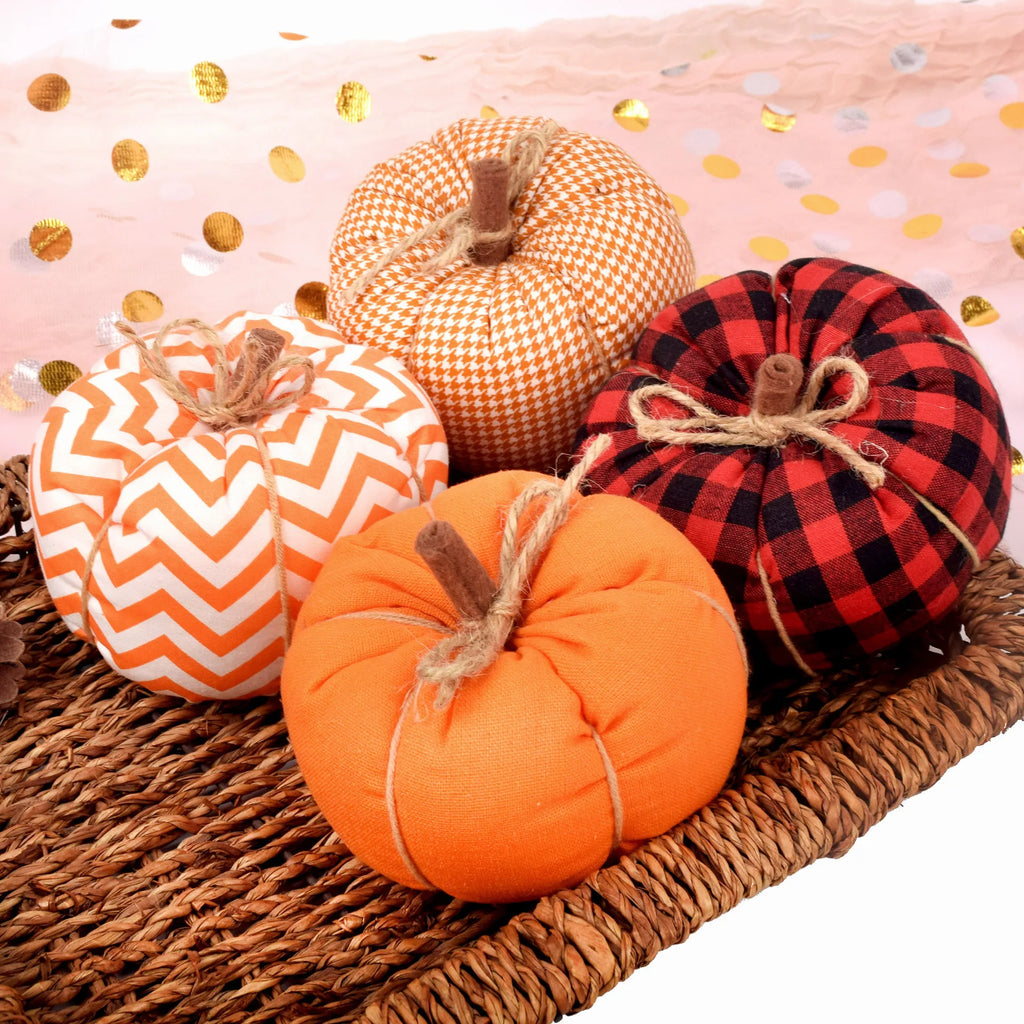 4pcs Thanksgiving fabric pumpkin decoration, Halloween mini art pumpkin ornament, dining table center decoration