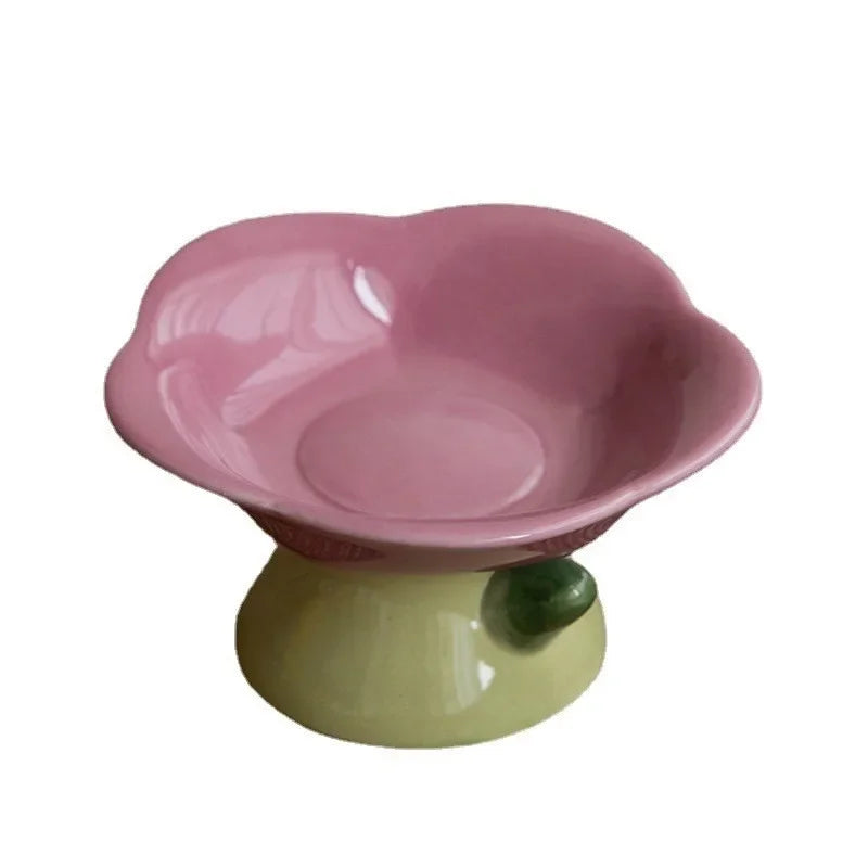 Cute Ceramic Cat Bowl Non-slip Flower Shape New High Foot Dogs Puppy Feeder Feeding Food Water Elevated Raised Dish Pet Supplies