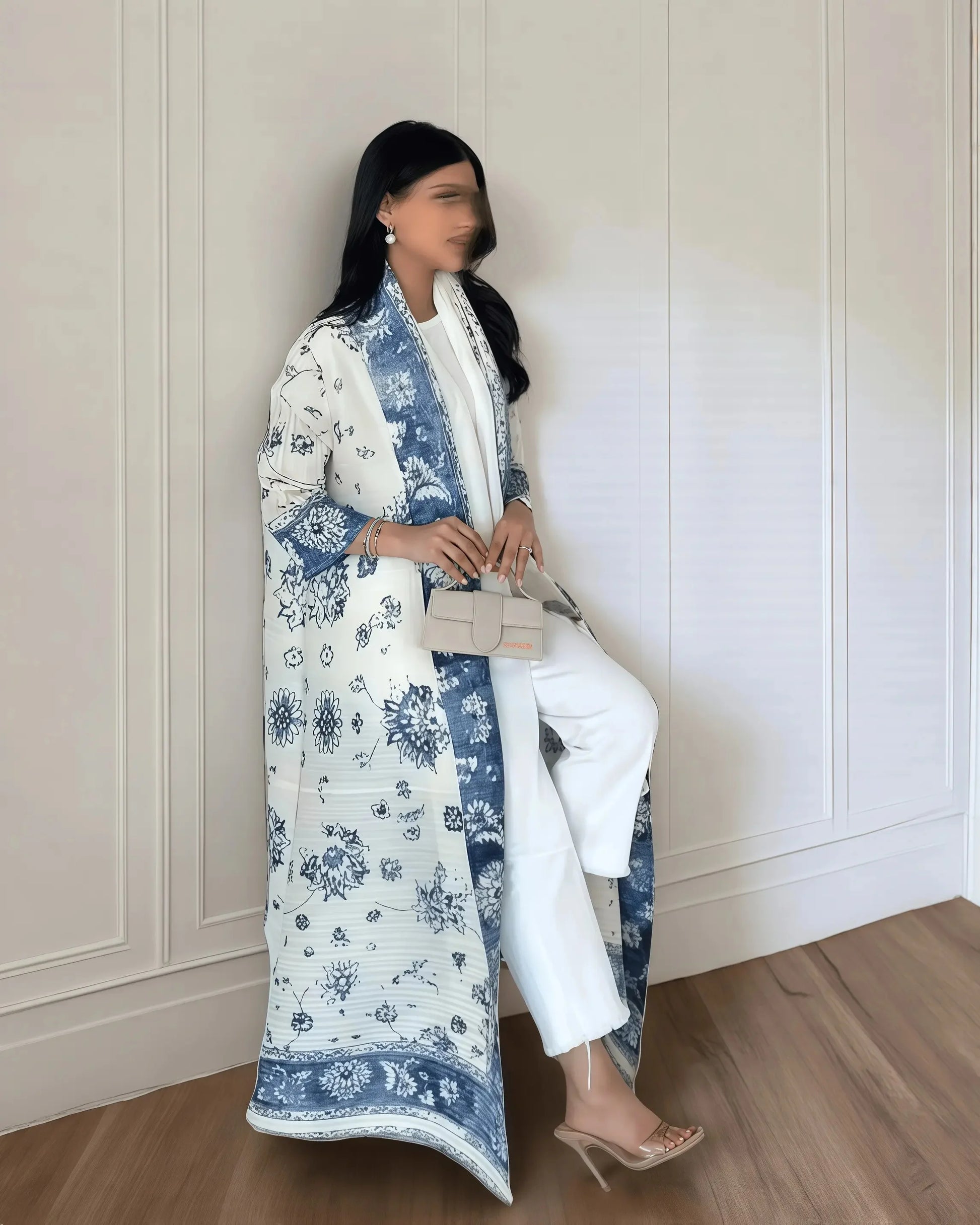 Women's Fold Miyake Pleated Abaya Long Sleeve Print Foldable Collar Robe Cardigan Coat New Winter Fashion Original Design 2024