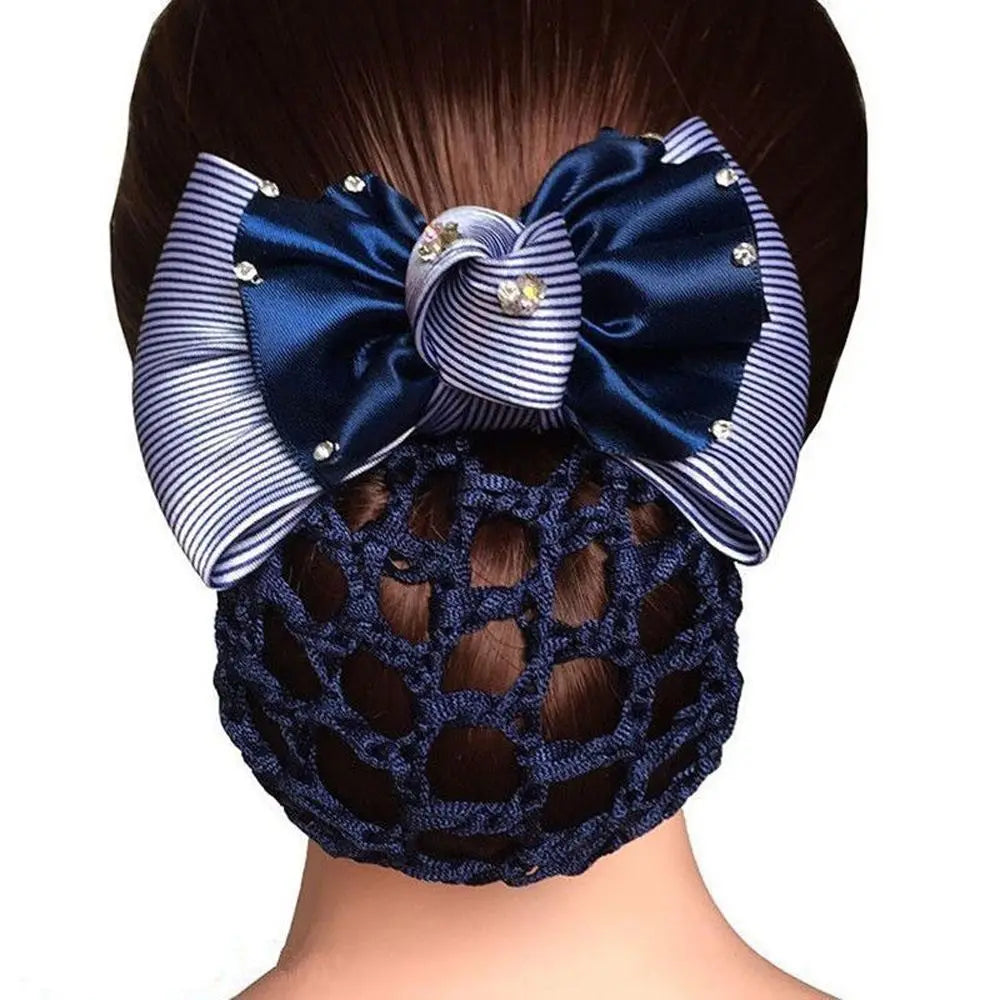New Floral Lace Satin Bow Hair Net Barrette Bank Staff Flight Attendant Nurses Satin Hair Clip Net Snood Women Hair Accessories