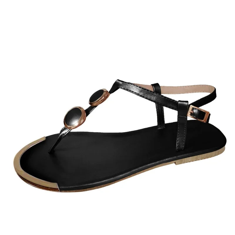 2025 The New Summer Sandals Women Fashion Casual Beach Outdoor Flip Flop Sandals Metal Decoration Ladies Flat Shoes Plus Size