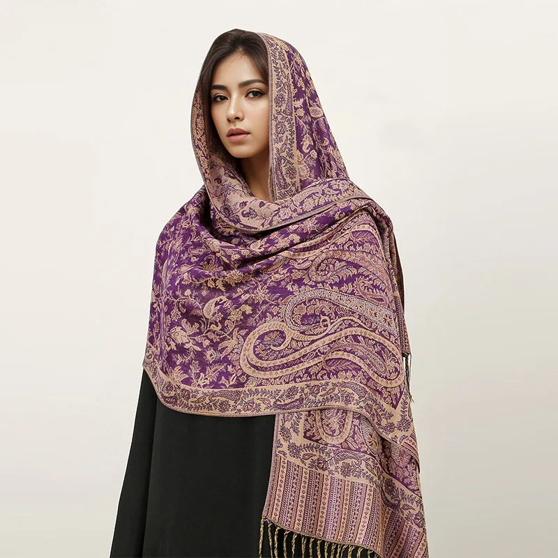Paisley Pashmina Shawl Scarf Women Jacquard Cashew Printed Scarves Borders Female Tassel Travel Blanket Wraps Ethnic Shawls