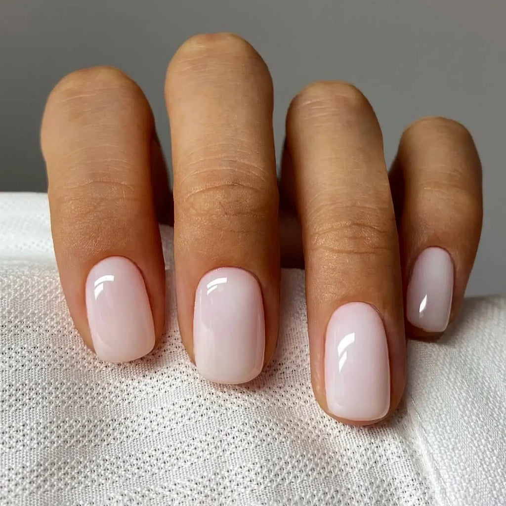 24Pcs Simple French False Nails Short Square Head Fake Nails Press On Nails Detachable Full cover Natural Artificial Nail Tips