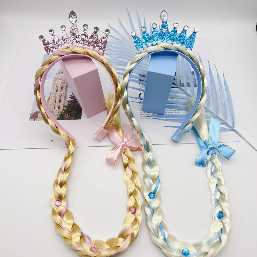 Girls Crown Headpiece Cosplay Princess Halloween Party Costumes Headband Wig Kawaii Headwear Kids Birthday Gifts