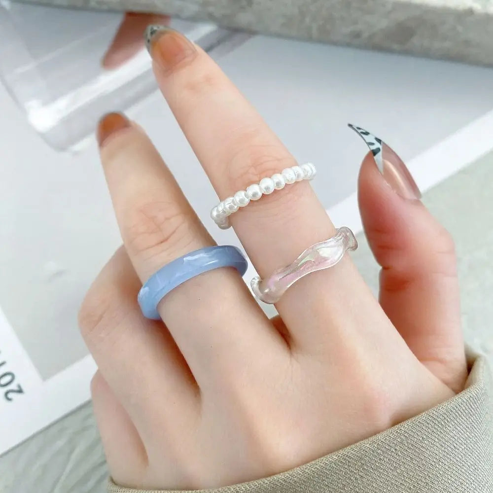 Minimalist Accessories Vegetarian Circle Women Pearl Ring Set Korean Style Resin Ring Popular Accessories Party Favors