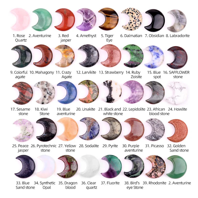 1PC Moon Shaped Natural Stones Healing Reiki Crystal 30mm Carved Gemstones for Meditation Balancing  Home Decor
