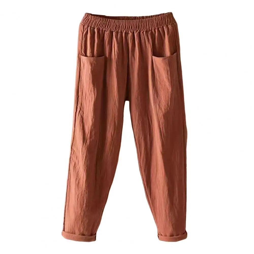 Cotton Linen Women Harem Pants Women Summer Casual Loose Harem Elastic Waist Cotton Linen Pants Ninth Trousers Wide-leg pants