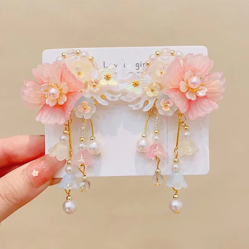 Children's Headwear Ancient Style Girl Hanfu Hair Bundle Wig Accessories Princess Dress Up Gift