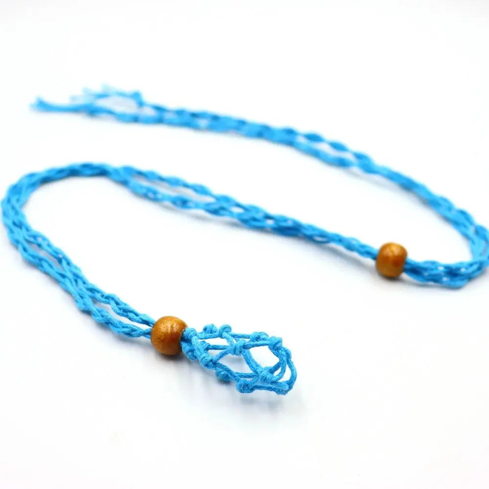 Adjustable Braided Necklace Cord Empty Stone Holder Wax Rope DIY Necklace Natural Quartz Crystal Healing Stone Net Bag Pendant