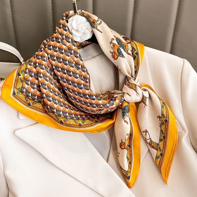 Head Scarf Women Luxury Brand Square 70*70cm Silk Foulard Satin Bandana Cheveux Soft Neckerchief Hijab Hair Scarves For Ladies