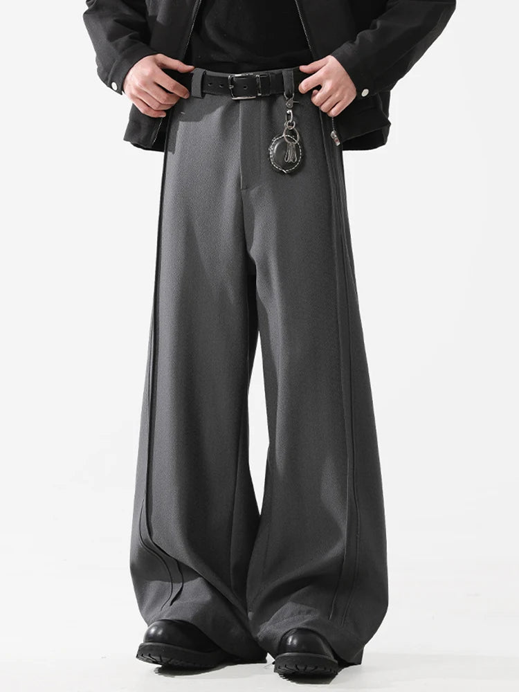 REDDACHiC Men's Pleated Silhouette Wide Leg Pants Unisex Casual Loose Clean Fit Barrel Plain Black Trousers Office Work Clothes