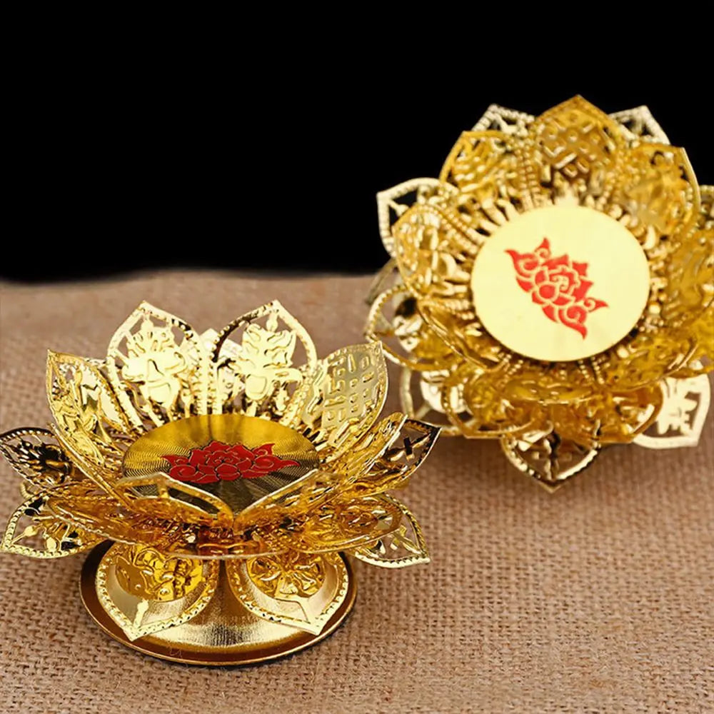 Buddhism Gold Lotus Ghee Lamp Holder Incense Burner Butter Lamp Crafts Tea Light Holder Tibetan Copper Oil Lamp Altar Supplies