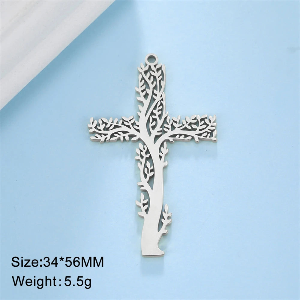 Wholesale Stainless Steel Tree-Shaped Crosses Charms For Jewelry Making Diy Necklace Earrings Pendants Accessories 34x56mm