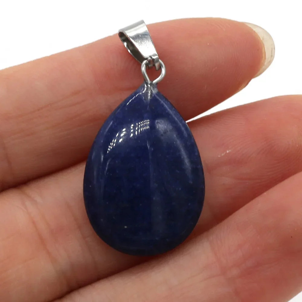 Natural Drop Shape Stone Pendant Crystal Rose Quartz Agate Yellow Jade Opal Malachite Charms for Jewelry Making DIY Accessories