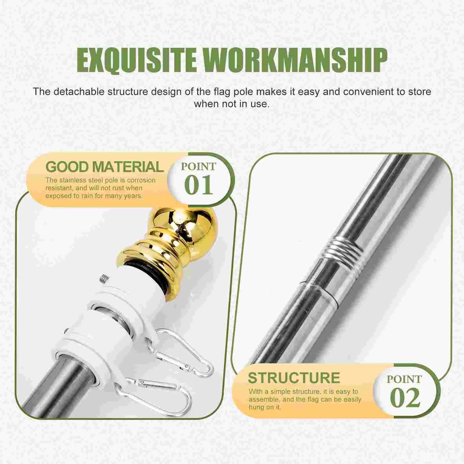 Flag Stainless Steel Flagpole Free Rotation Holder Stand Portable Outdoor Useful for Staff