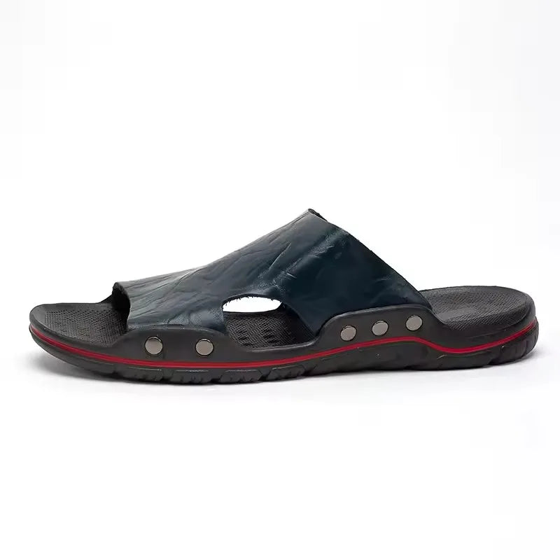 Sandals Men's Leather Classic Fashion Summer Men's Slippers Comfortable Soft PU Leather Lightweight Men's Beach Slippers Slides