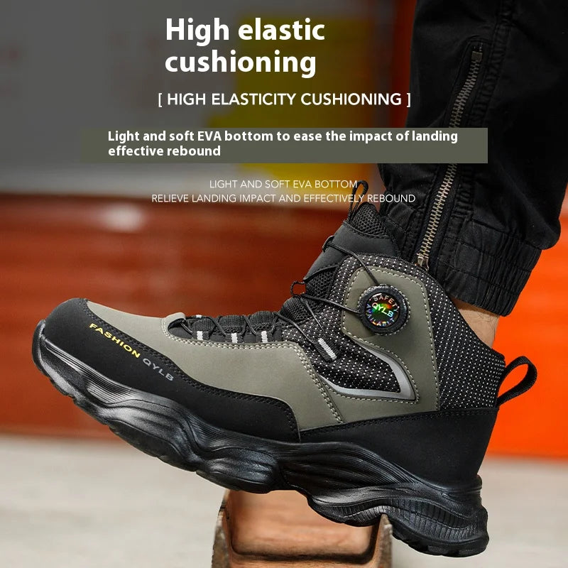 Rotating Button Safety Shoes Men Work Sneakers Indestructible Shoes Puncture-Proof Protective Shoes Work Boots Platform Boots