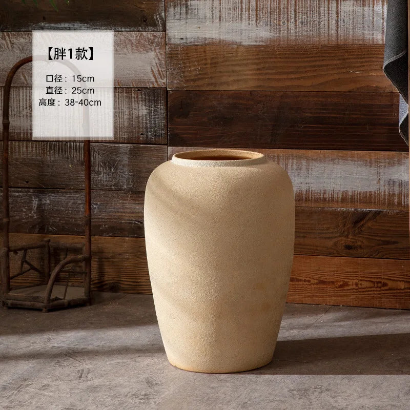 Floor Vase Jingdezhen Ceramic Large Vase Retro Nostalgic Handcrafted Rough Pottery Jar Living Room Vase Decoration