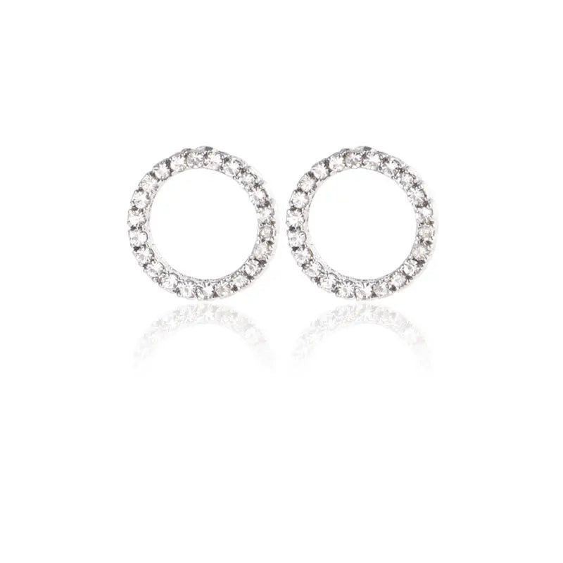 Korean Fashion Versatile Dazzling Circle Stud Earrings with Crystal Cubic Zirconia Minimalist Earrings for Teens Women's Jewelry