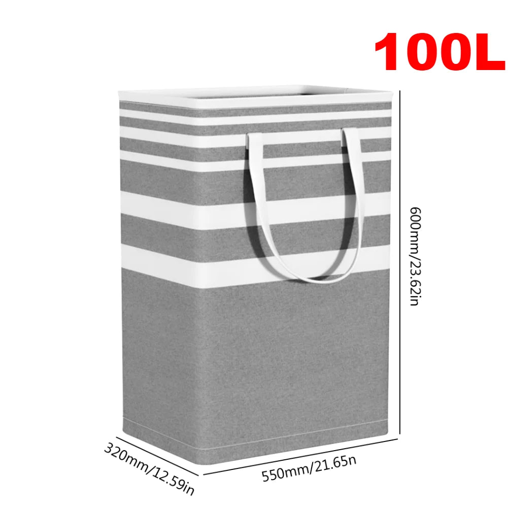 100L Dirty Clothes Bag Box Foldable Laundry Hamper Basket with Bamboo Handle&Lid with Removable Liner Bag for Laundry Room Dorm
