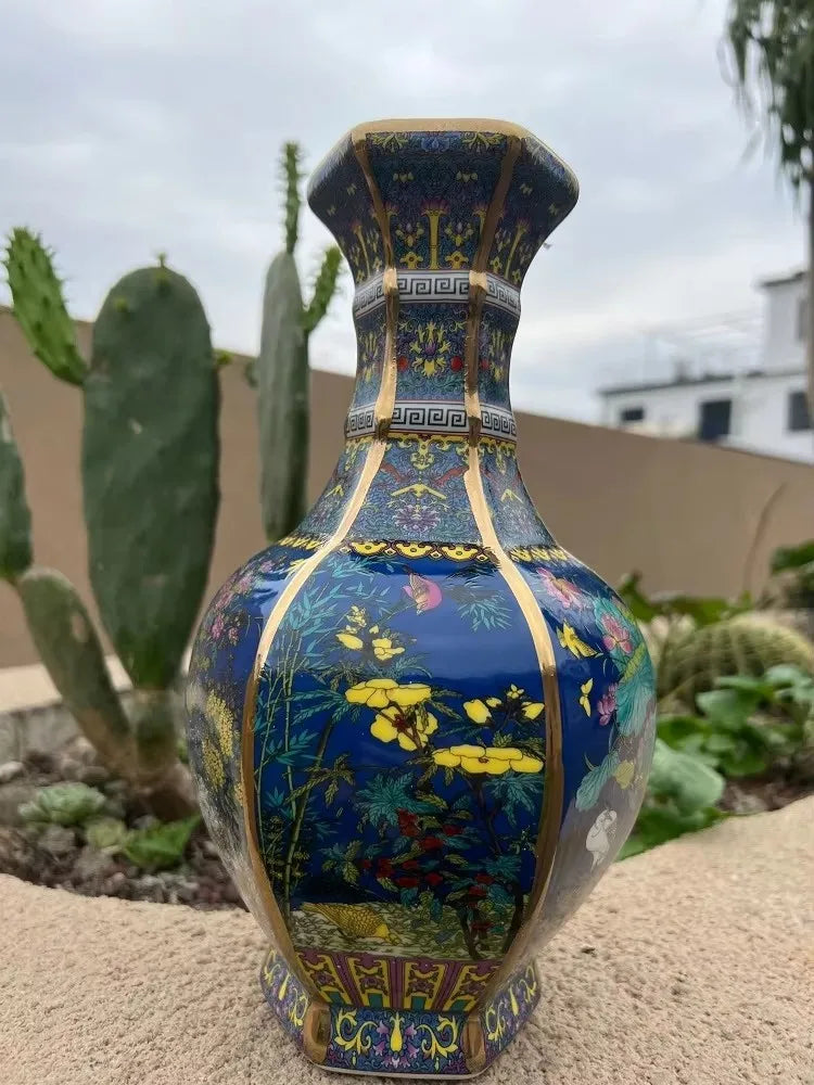 24CM Ceramic Vase Antique Collection Living Room Decoration Enamel Porcelain Home Furnishing Ornaments Housewarming Gift