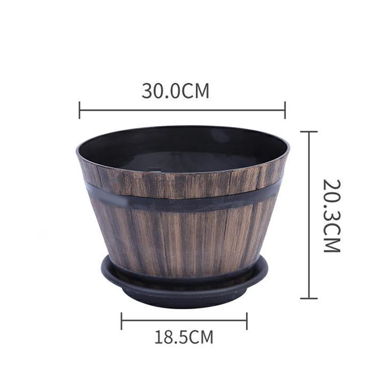 Rustic Wooden Barrel Flower Pot Vintage Style Large Capacity Pots for Christmas Birthday Gifts