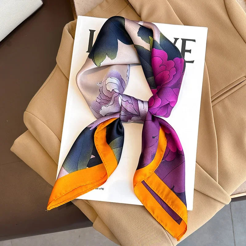 Luxury Brand Silk Square Plaid Scarf Women Satin Neck Hair Tie Band Soft work neckerchife 2024 NEW Hijab Head Female Foulard