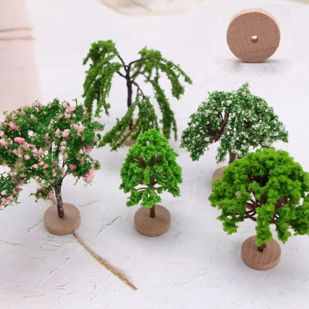 Plastic Model Trees Artificial Moss Rocks/Wooden Base Natural Green Dollhouse Mini Tree Simulation Bonsai Figurine