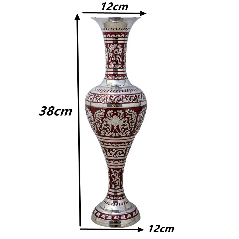 Large Bronze Metal Vase for Room Decoration, Europe Vintage Tabletop, Artificial Flowers, H38cm, HP015