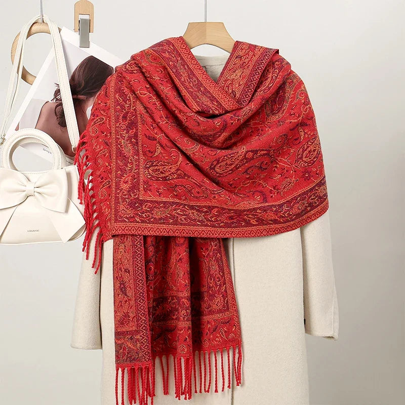 New Shawl Warm Winter Scarf Hijab Women Print Paisley Cashmere Pashmina Thick Wrap Head Neck Foulard Luxury 2024 Blanket Echarpe