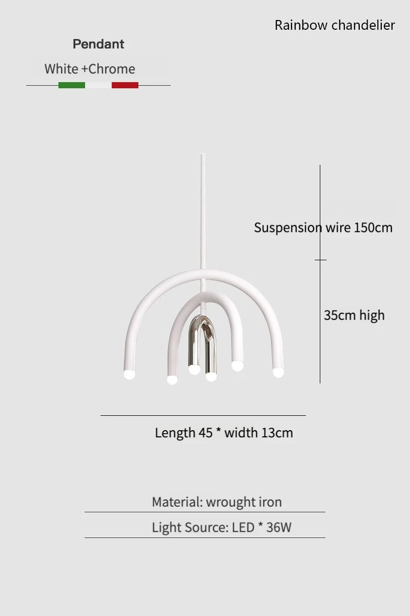 Italy Designer Rainbow Chandelier U -shaped LED Minimalist Creamy Style Children's Room Decor Bedside Living Room Pendant Light