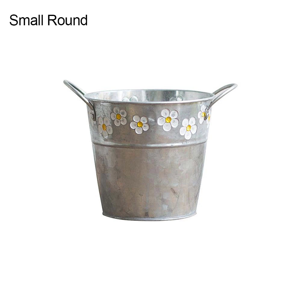 Embossed Vintage Iron Flower Pot Desktop Flowers Vase Plant Hanging Balcony Plant Bucket Planting Home Garden Decorations