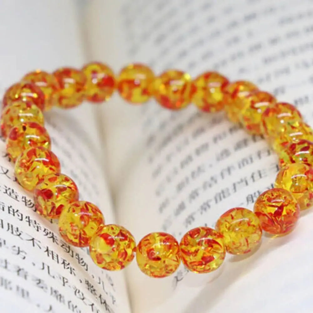 Gift Women Fashion Resin Bangle Natural 10MM Amber Round Elastic Bracelet Bead